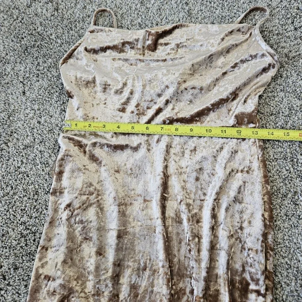 Vtg Y2K Forever 21 Crushed Velvet Midi Dress Tan Sz Med fairycore - Picture 12 of 12